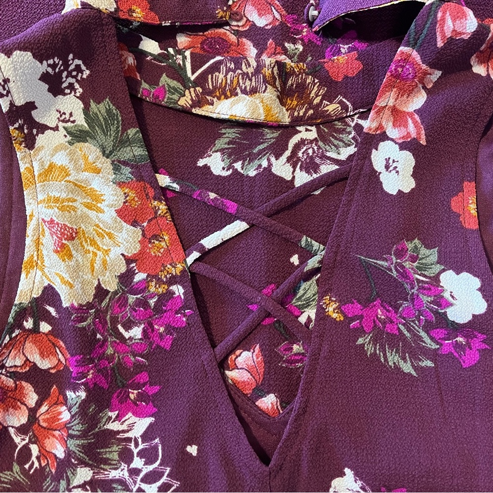 Floral Crisscross Burgundy Dress
